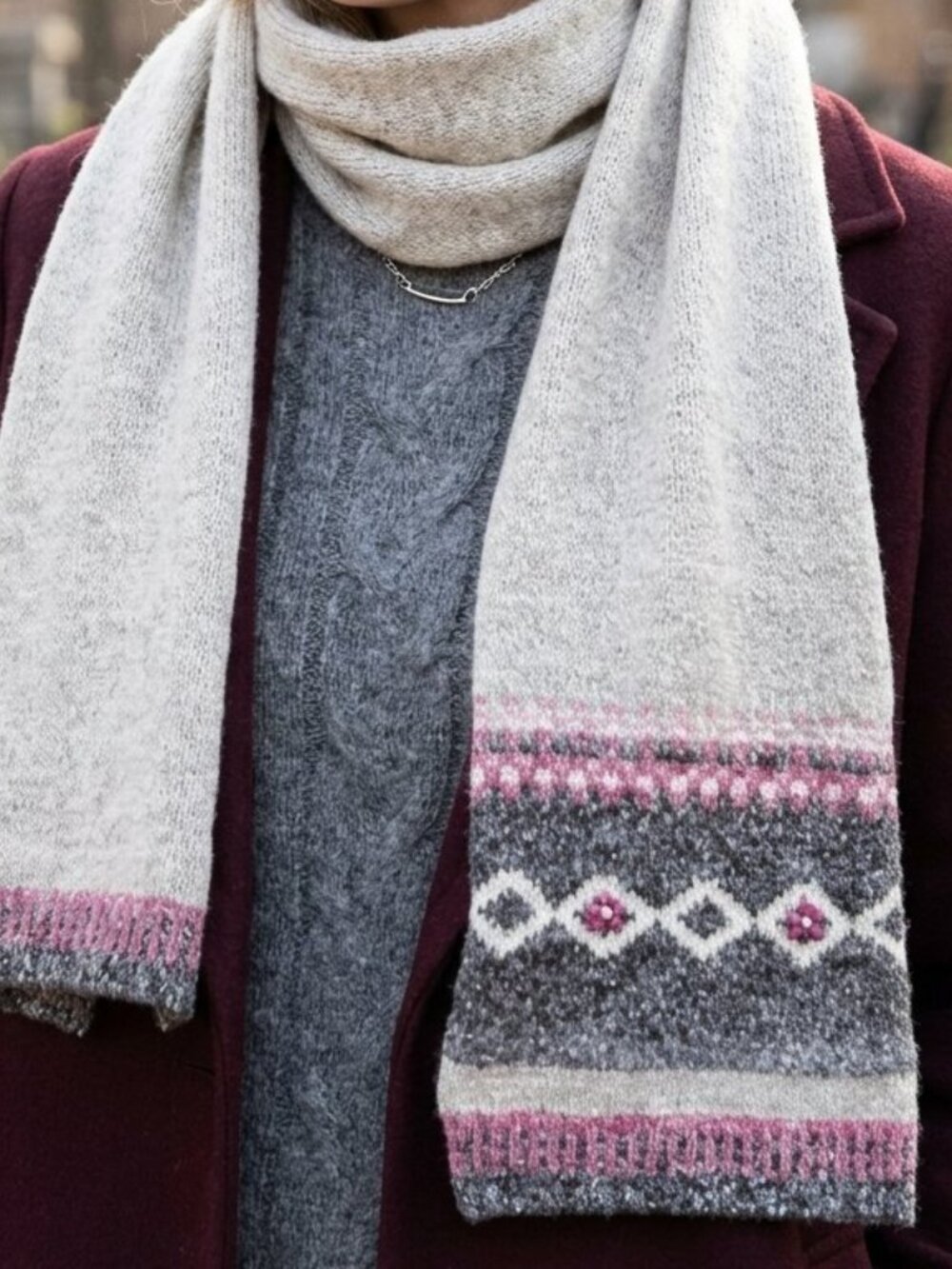 Women's Long Knit Thick Winter Scarf Fair Isle Pattern